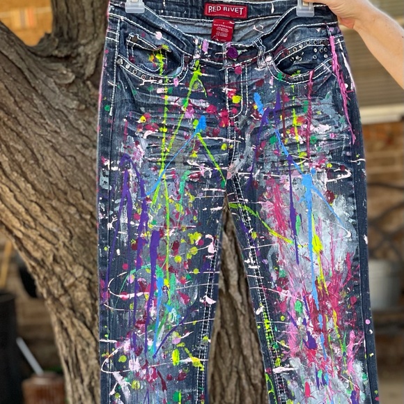 Artist Hand Painted Flare Jeans. - Picture 5 of 5